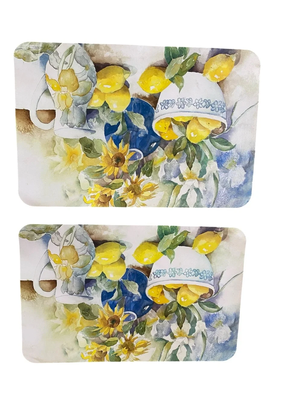 Vintage 90s  Watercolor Sunflower Lemon Table Placemats Country Cottagecore